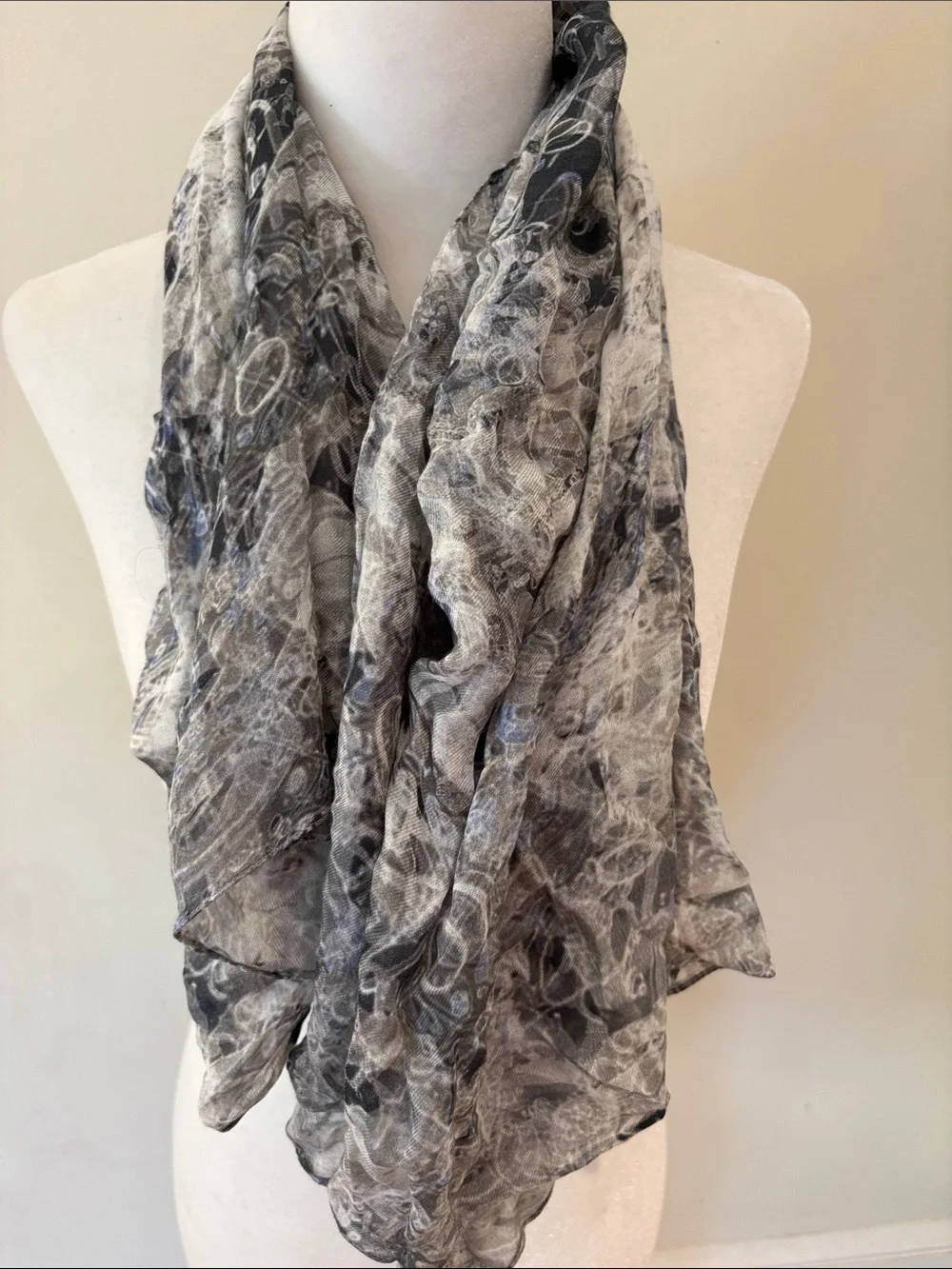 Matthew Miller Modal Cashmere Gray Blue Patterned Women's Scarf 36 x 45